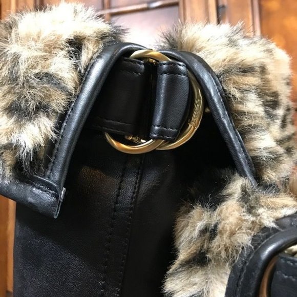 Guess Genuine Leather Leopard Faux Fur Knee High/Over the Knee Logo Ring Boot - Picture 11 of 16